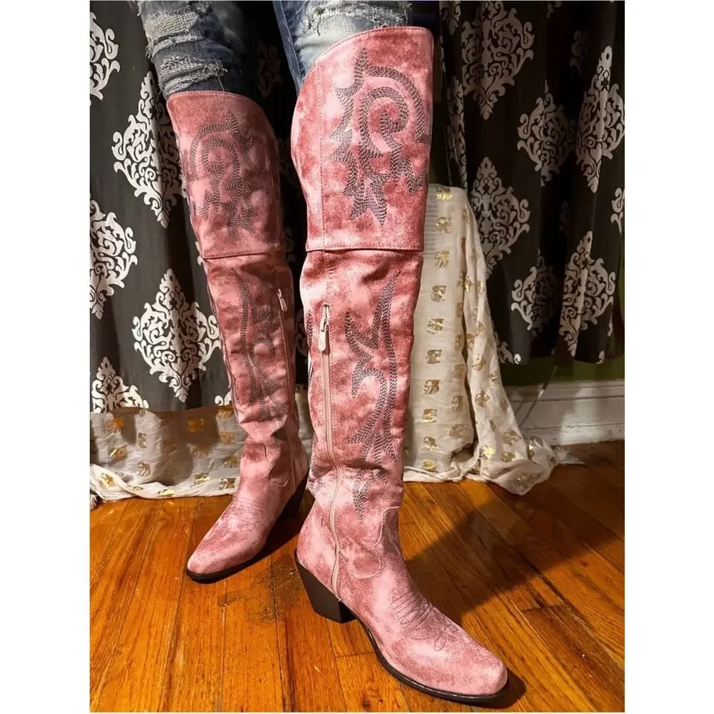 Coastal cowgirl pink knee boots